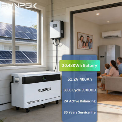 SUNPOK 10 Years Warranty High Efficiency Floor Standing 51.2V 20kwh Lithium Battery 400Ah Lifepo4 Battery with LCD Touchscreen