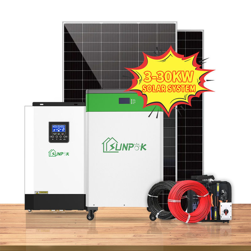 लिथियम आयन सोलर होम सिस्टम 10kw 20kw 30kw Pv पैनल सेट ऑफ ग्रिड सोलर पावर हाइब्रिड