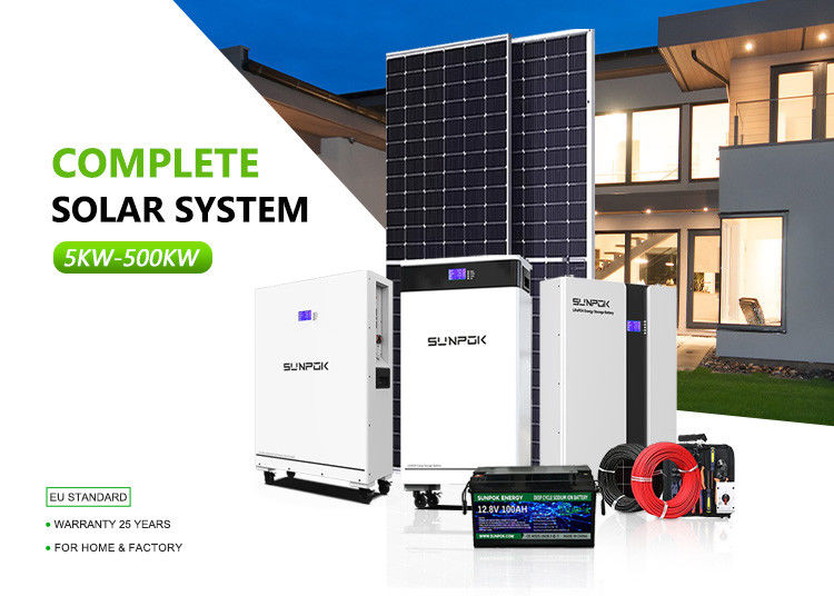 हाइब्रिड इन्वर्टर सौर प्रणाली 10kw 50kw 500kw लिथियम आयन बैटरी छत माउंटिंग घरेलू उपयोग