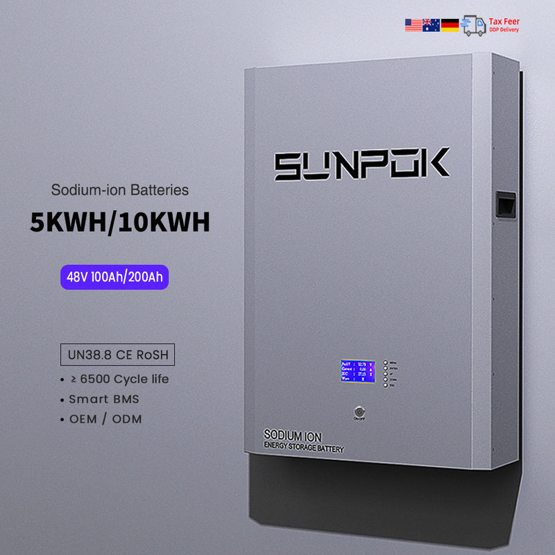 सोडियम बैटरी 48V बैटरी ऊर्जा भंडारण 5Kwh 48V 200Ah 100Ah Lifepo4 दीवार माउंट सोडियम आयन बैटरी पैक