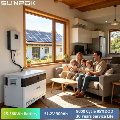 SUNPOK Home Energy Storage LiFePO4 Battery 51.2V 300Ah 15.36KWh Split CAN Solar Energy System Movable 15Kwh LiFePO4 Battery