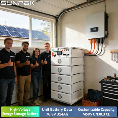 सनपोक हाई वोल्टेज 76.8V 24KWH 314ah रैक माउंटेड बैटरी HV लाइफपो4 सोलर लिथियम बैटरी आवासीय ऊर्जा भंडारण प्रणाली