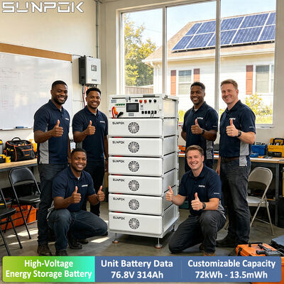 SUNPOK 76.8V 314Ah स्टैकेबल LiFePO4 बैटरी 150-800V वाईफाई निगरानी के साथ वाणिज्यिक औद्योगिक ऊर्जा भंडारण के लिए एचवी प्रणाली