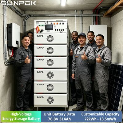 SUNPOK उच्च वोल्टेज लिथियम बैटरी 76.8V 314AH 100kwh 200kwh 500kwh LiFePO4 बैटरी प्रणाली वाणिज्यिक के लिए स्टॉक में