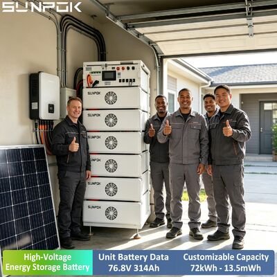 सनपोक अनइंटरप्टिबल पावर सप्लाई 24.12kWh 314Ah 76.8V हाई वोल्टेज सोलर एलएफपी LiFePO4 बैटरी बैंक कमर्शियल के लिए