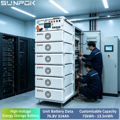 सनपोक 76.8V 314AH हाई वोल्टेज LiFePO4 बैटरी ऊर्जा भंडारण 24.12kWh 265KWH फोटोवोल्टिक हाइब्रिड सिस्टम औद्योगिक वाणिज्यिक