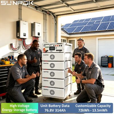 SUNPOK ऑफ ग्रिड पावर सिस्टम 192kWh LiFePO4 बैटरी बैंक 102.4V 314Ah 50kW हाइब्रिड इन्वर्टर 6 कॉन्फ़िग