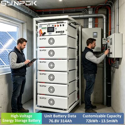 सनपोक हाई वोल्टेज 76.8V 314AH बूस्ट लिथियम बैटरी 100kWh 200kWh 500kWh वाणिज्यिक के लिए LiFePO4 बैटरी सिस्टम