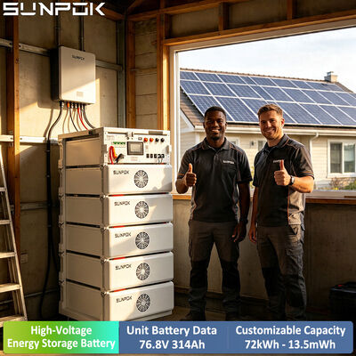 सौर ऊर्जा भंडारण प्रणाली के लिए SUNPOK उच्च वोल्टेज एचवी बैटरी पैक 76.8V 314Ah लिथियम आयन बैटरी पैक
