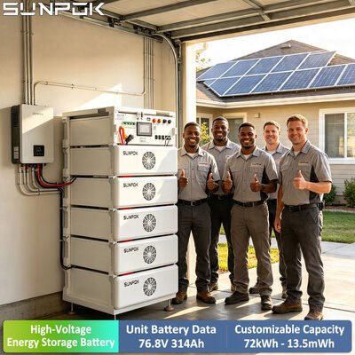 SUNPOK 76.8V 314Ah रैक माउंट हाई वोल्टेज बैटरी पैक 100kWh से 500kWh औद्योगिक भंडारण के लिए स्केलेबल